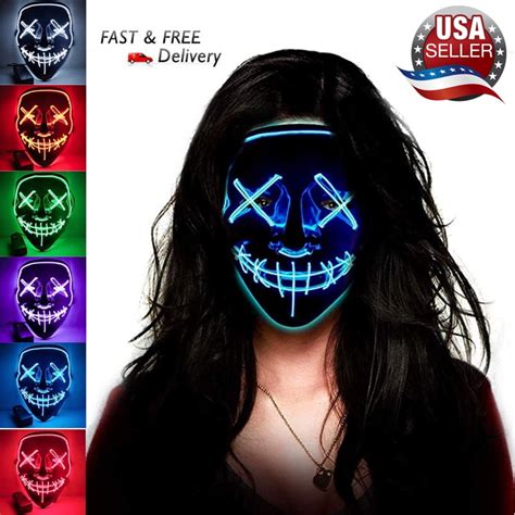Buy Halloween LED Glow Mask 3 Modes EL Wire Light Up The Purge Movie ...