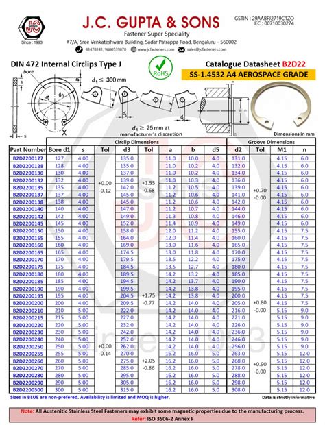 Stainless Steel Fasteners - Internal Circlips Type B DIN 472 Stainless ...