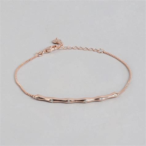 Rose Gold Bamboo Bliss 925 Sterling Silver Bracelet Cubic Zirconia – Zavya