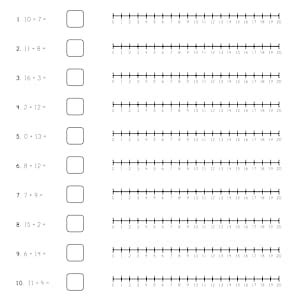 Number Line Addition to 20 Worksheet for K-2nd Grade