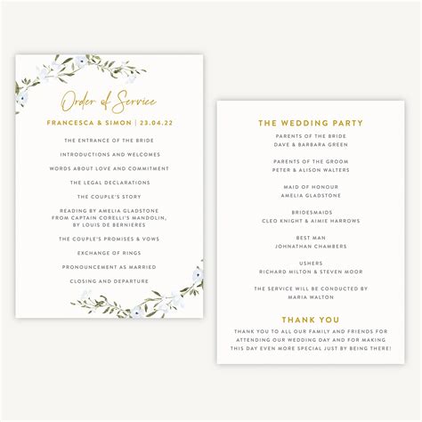 Spring Flowers Wedding Order of Service Sheet – Loom Weddings