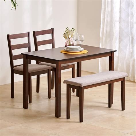 Buy Helios Lia Solid Wood 4-Seater Dining Set with Chairs and Bench ...