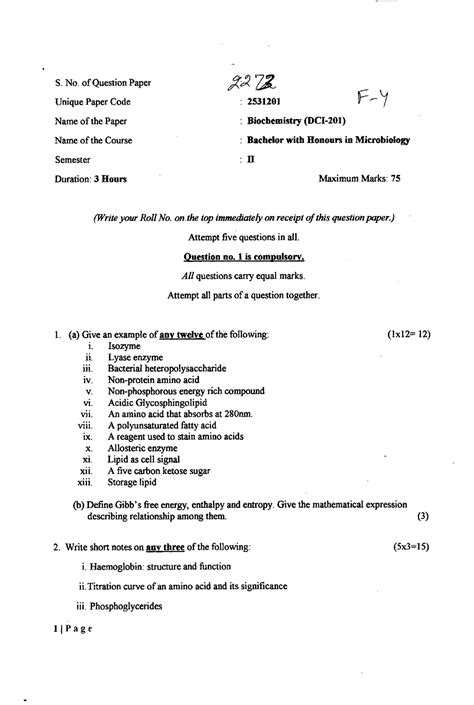 Exam 2017, questions - Biochemistry - Studocu