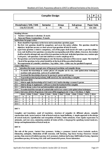 5th sem slyybus IT - notes - Compiler Design L P C 3 3 Discipline(s ...