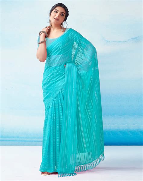 Blue Georgette Plain Saree – Leemboodi