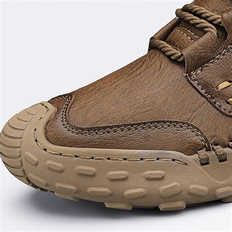 Men's Brown Faux Leather Outdoor Hiking Boots with Handcrafted ...