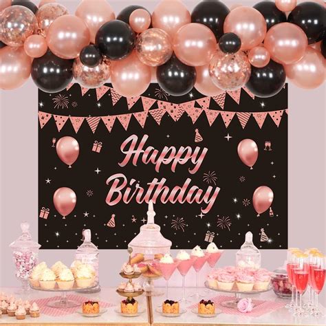 Buy Black and Rose Gold Birthday Decorations - Rose Gold Black Balloon ...
