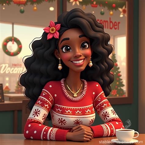 Cartoon Black Woman in Christmas Sweater | Stable Diffusion Online