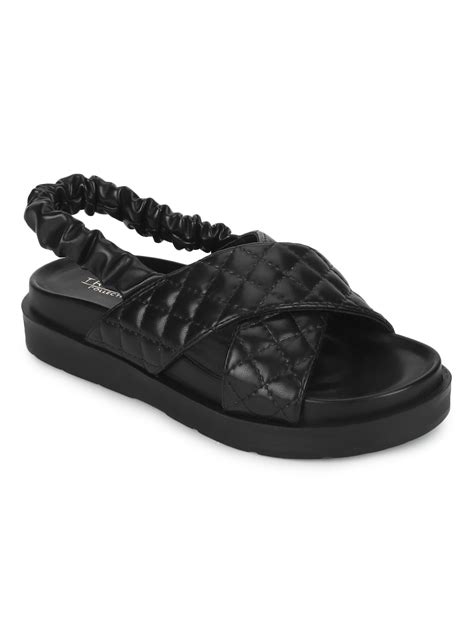 Black PU Quilted Strap Platform Sandals – Truffle Collection