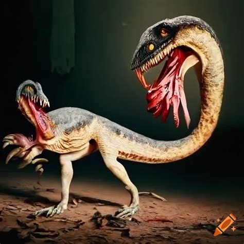 Velociraptor eating prey on Craiyon