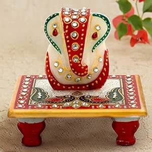 Buy Art & Gift House Meenakari Work Lord Ganesha Marble Pooja Chowki ...