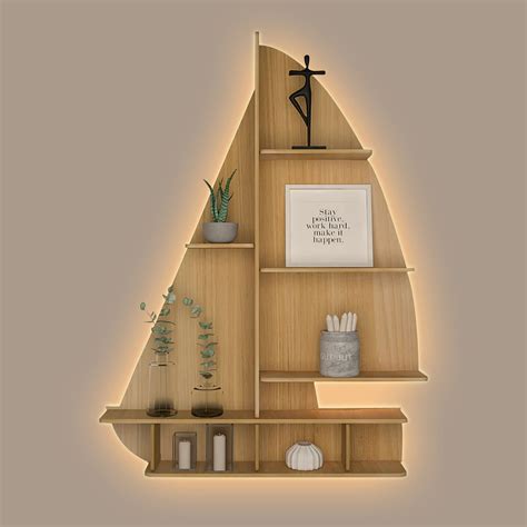 Ship Backlit Designer Wooden Wall Shelf / Book Shelf / Night Light, Oa ...
