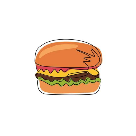 Single one line drawing hamburger icon. Classic burger American ...