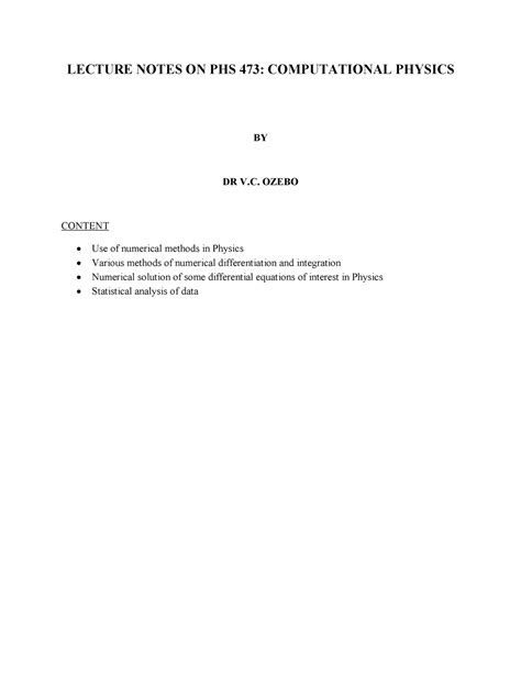Computational physicd PHS 473 - LECTURE NOTES ON PHS 473: COMPUTATIONAL ...