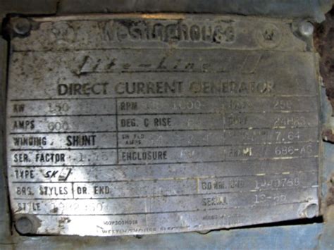 150 KW, 500 RPM, 250V, WESTINGHOUSE, SHUNT DC GENERATOR in Pittsburgh ...