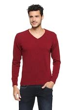 Buy Men Maroon Textured V Neck Sweater Online - 300099 | Peter England