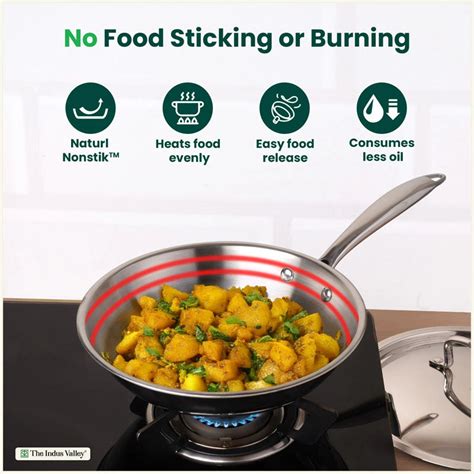 Premium Quality Tri-ply Stainless Steel Fry Pan, 3 Layer Thick Body ...