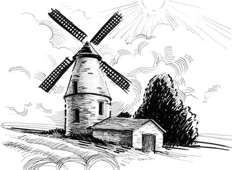 Molen Tekening Afbeeldingen - Gratis downloaden op Freepik