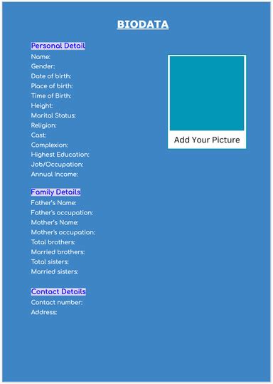 Marriage Biodata Word File Download | Edit And Use