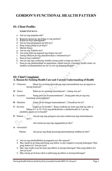 Gordon's Functional Health Pattern - Tagalog Version (2007) - Studocu