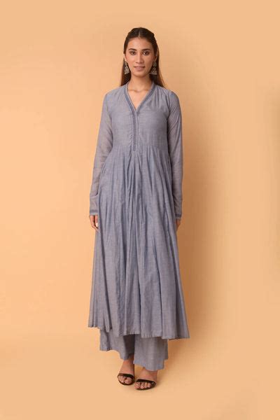 COTTON CHAMBRAY KURTA WITH PLACKET EMBROIDERY – Pinksky - Elevate Your ...