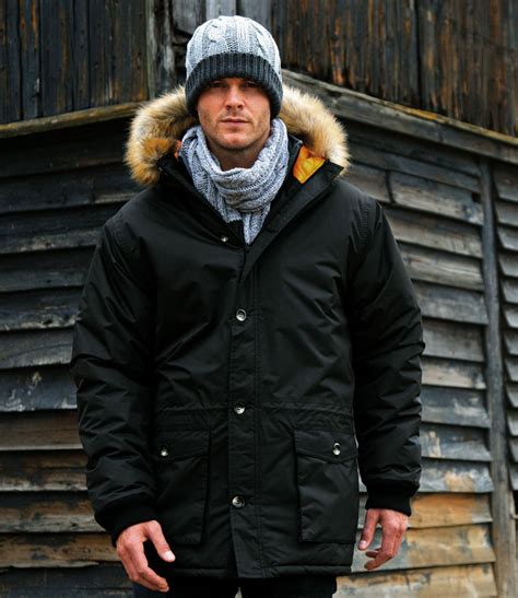 Mens Waterproof Parka Padded Autumn Winter Lined Jacket Coat with Faux ...