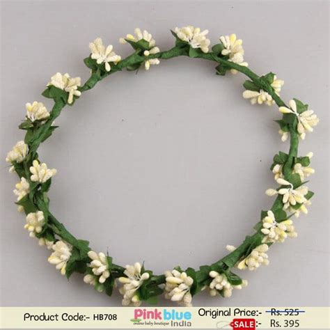 Tiara Style Princess Girls Headband in Off-White Beaded Flowers and Leaves