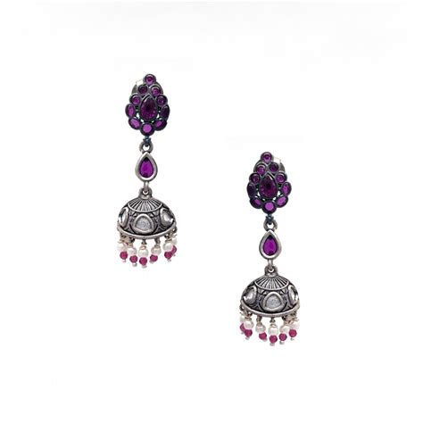 92.5 Oxidised Silver Mannj Collection Fancy Jhumka For Girls - Silver ...