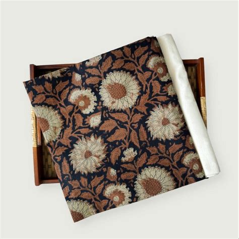 Unisex Black & Brown Sunflower Garden | Hand Block Printed Pure Cotton ...