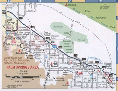 Palm Springs area map. Map of streets and roads of Palm Springs with ...