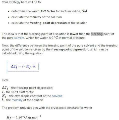 0.5 mol of NaCl is dissolved in 500g of H2O. Then determine freezing ...
