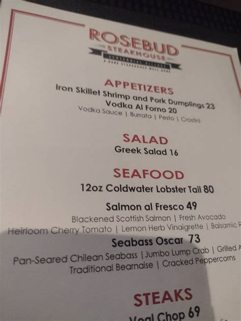 Menu at Rosebud Steakhouse Centennial Village, Munster