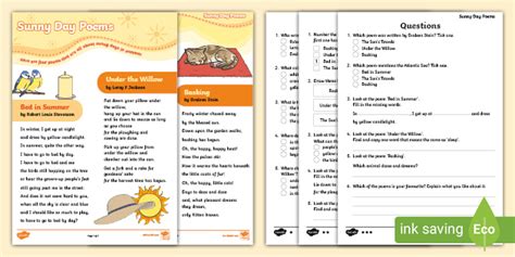 KS1 Sunny Day Poems for Kids | Summer Poems (teacher made)