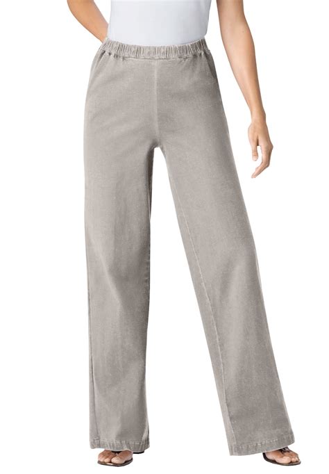 Woman Within Women's Plus Size Tall Wide Leg Fineline Denim Jean ...