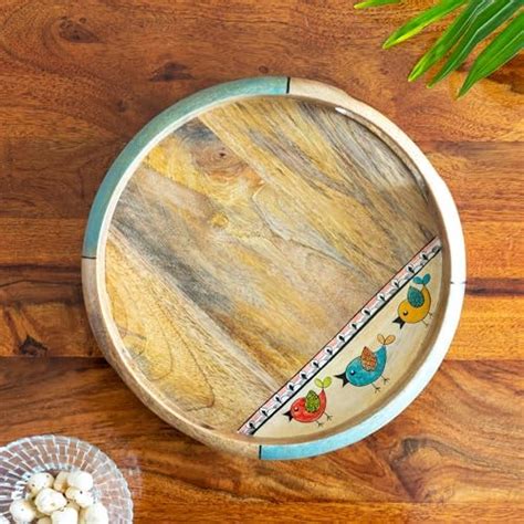 ExclusiveLane 'Flock of Birds' Wooden Serving Tray for Snacks (Mango ...