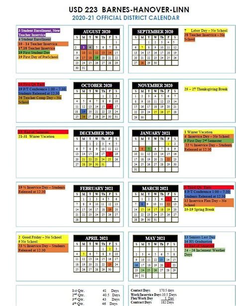 2020-2021 District Calendar | USD 223