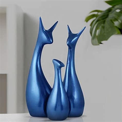ARTISANS ALLEY Muted Matte Metallic Blue Home Decor Lucky Deer Family ...