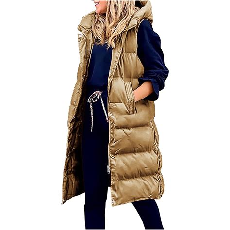 dazeni Plus Size Long Puffer Vest for Women Sleeveless Puffer Jacket ...