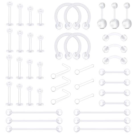 Buy D.Bella 65pcs Mix Style Clear Piercing Retainer Flexible Lip Ear ...