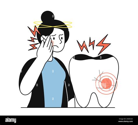 Problems with teeth. Woman suffer from pain in cheek. Dental and cavity ...