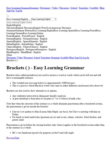Brackets ( ) _ Learning English Grammar _ Collins Education | PDF