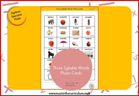 Syllables: Three-Syllable Words - Photo Cards - Master The Curriculum