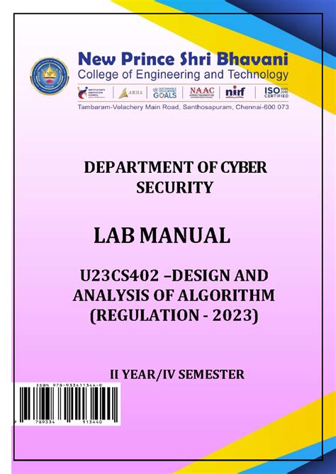 U23CS402 DAA Lab Manual: Experiments & Algorithm Analysis - Studocu