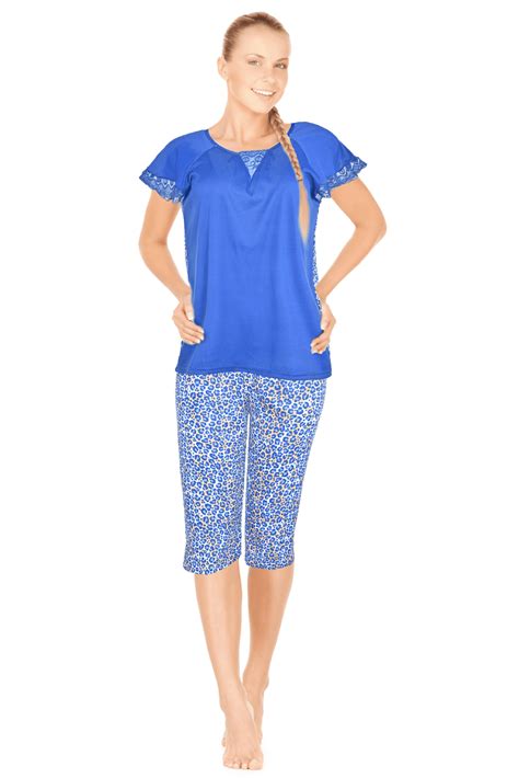 JEFFRICO Women's Soft Capri Pajama Set with Short Sleeve Top for Summer ...