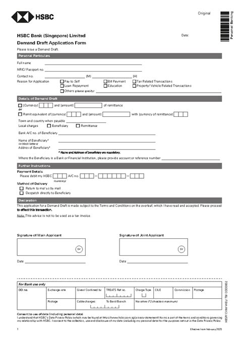 Demand draft application form - HBSP/ CVM/ WEL/ TB/ CODD HSBC Bank ...