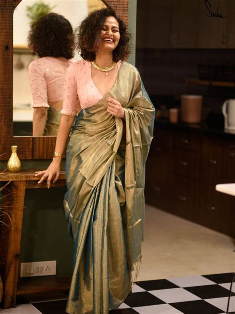 Green Zari Chanderi Silk Saree With Tassels|Lipaz|Suta