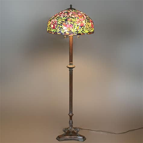 Vintage Arts and Crafts Tiffany Style Mosaic Leaded Glass Floor Lamp ...