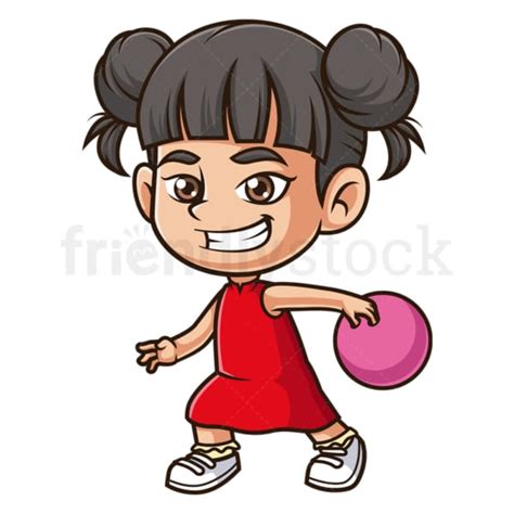 Cartoon Asian Girl Bowling Stock Vector Graphic - FriendlyStock