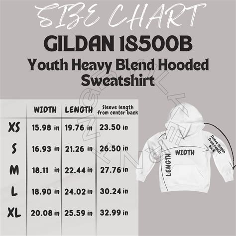Gildan 18500B Size Chart | Size Chart for Youth Heavy Blend Hooded ...