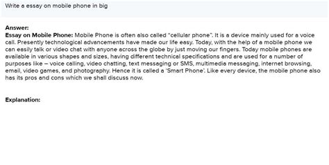 Write a essay on mobile phone in big - Brainly.in